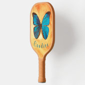Tropisch blauw en gekleurde vlinder van Turquoise Pickleball Paddle (Links)