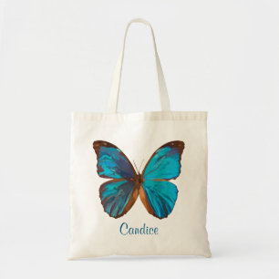 Tropisch blauw en gekleurde vlinder van Turquoise Tote Bag