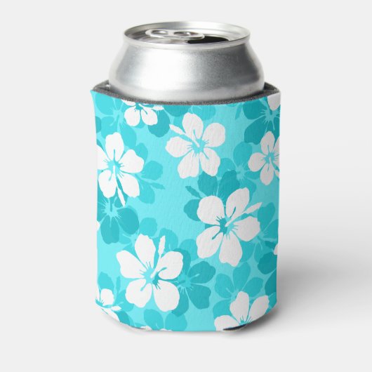 Tropisch blauw en wit Hibiscus bloempatroon Blikjeskoeler (Blikje Achterkant)