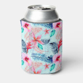 Tropisch blauw Floral Pattern Koelbox Blikjeskoeler (Blikje Achterkant)