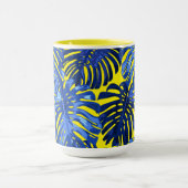 Tropisch blauw geel Oerwoud bladeren kleurrijk Mok (Midden)