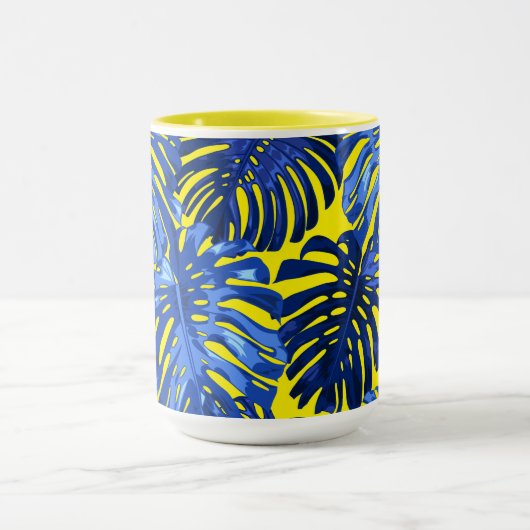 Tropisch blauw geel Oerwoud bladeren kleurrijk Mok (Midden)