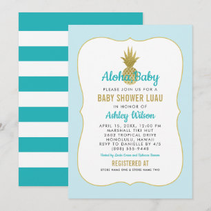 Tropisch Blauw Goud Ananas Baby Boy Douche Luau Kaart