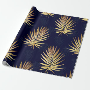 Tropisch blauw gouden palmbladeren groen cadeaupapier