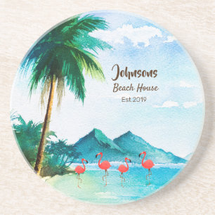 Tropisch Blauw Groen Waterverf Zee Zandsteen Onderzetter