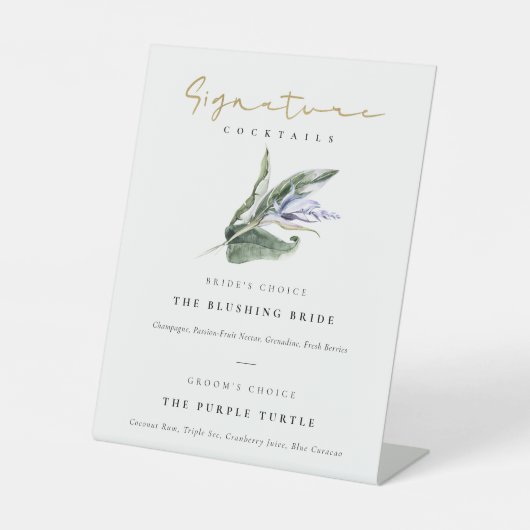 Tropisch blauw handtekening Drink Cocktails Reclamebord Met Voetstuk (Voorkant)