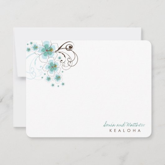 Tropisch Blauw Hibiscus Bruiloft Dank u Opmerking Notitiekaartje (Voorkant)