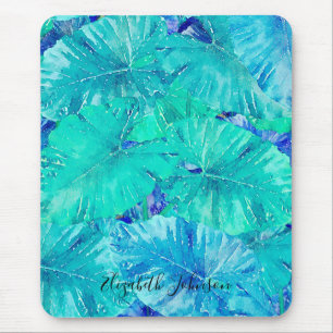 Tropisch blauw lederen patroon muismat