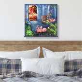 Tropisch  blauw marmerpaleis canvas afdruk (Insitu (Slaapkamer))