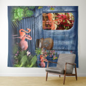 Tropisch  blauw marmerpaleis wandkleed (In Situ (horizontaal))