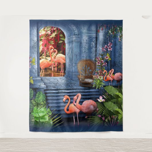 Tropisch  blauw marmerpaleis wandkleed (Voorkant)