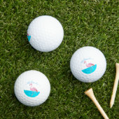 Tropisch Blauw Monogram Naam Zwart Roze Flamingo Golfballen (Insitu Gras)