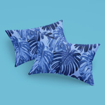 Tropisch Blauw Monstera Oerwoud Bladeren Patroon
