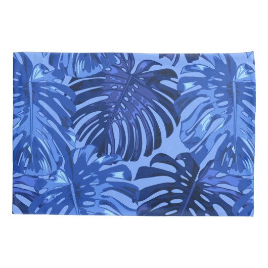 Tropisch Blauw Monstera Oerwoud Bladeren Patroon Kussensloop (Achterkant-Links)