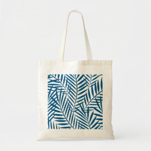 Tropisch blauw palmblad tote bag