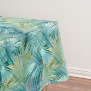 Tropisch Blauw Palmblad Waterverf Patroon Tafelkleed