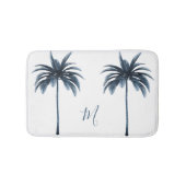 Tropisch blauw palmboom  Elegant Monogram Badmat (Voorkant)
