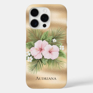 Tropisch Blauw Roze Hibiscus Bloemen iPhone 16 Pro Hoesje