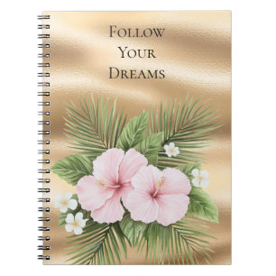 Tropisch Blauw Roze Hibiscus Bloemen Notitieboek
