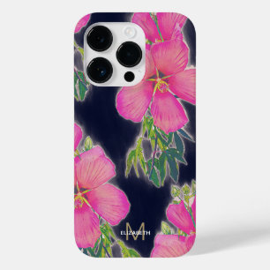 Tropisch blauw roze hibiscus flauwschilderij Case-Mate iPhone 14 pro hoesje