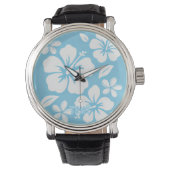 Tropisch blauw strand bloemen horloge (Voorkant)