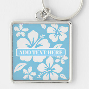 Tropisch blauw strand bloemen sleutelhanger