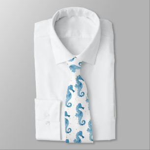 Tropisch blauw Waterverf Seahorse Patroon Stropdas
