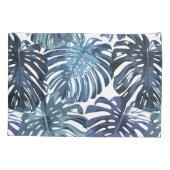 Tropisch blauw wit Oerwoud bladeren Kussensloop (Achterkant-Links)