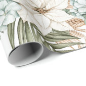 Tropisch Blauw Witte Bloemen Huwelijk Cadeaupapier (Rol Hoek)