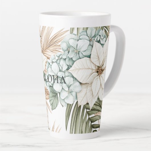 Tropisch Blauw Witte Bloemen Huwelijk Latte Mok (Rechterhoek)