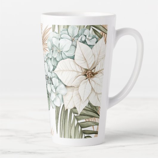 Tropisch Blauw Witte Bloemen Huwelijk Latte Mok (Rechts)