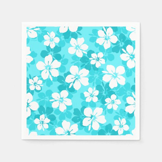 Tropisch Blauw Witte Hibiscus Flowers Patroon Servet (Voorkant)