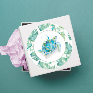 Tropisch blauw Zee schildpad Waterverf Greenery Ronde Sticker