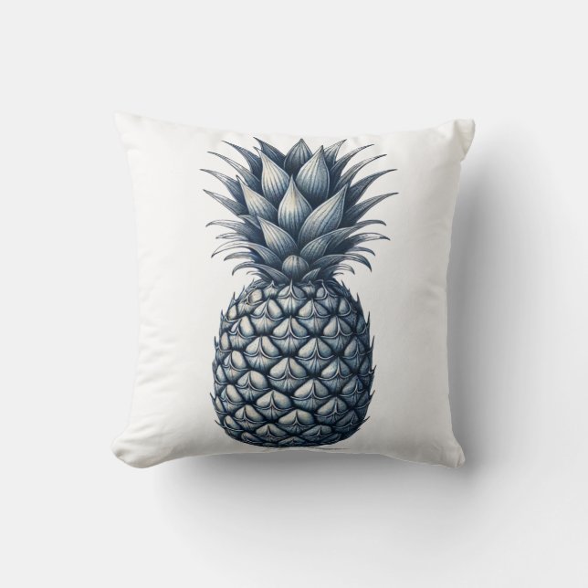 Tropisch Blauwe Ananas Botanisch Kussen (Voorkant)
