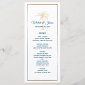 Tropisch blauwe goudpalm Beach Weddenschap Menu (Voorkant)