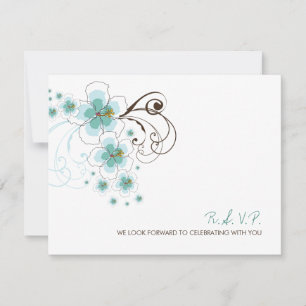 Tropisch Blauwe Hibiscus Strand Bestemming Trouwda RSVP Kaartje