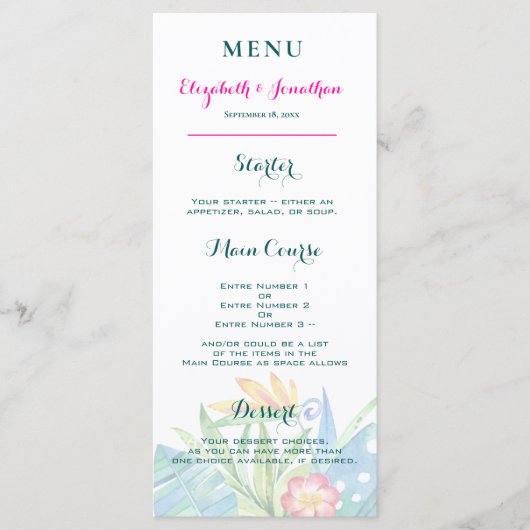 Tropisch Blauwgroen Berry Pink Floral Chevron Wedd Programma (Voorkant)