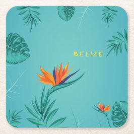 Tropisch Blauwgroen Blauw Groen Palmmonogram Beliz Vierkante Kartonnen Onderzetter
