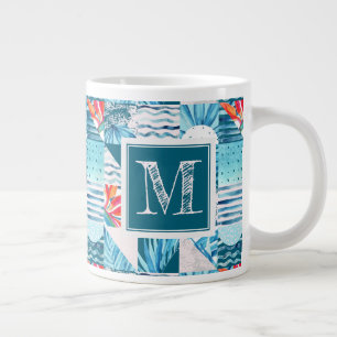 Tropisch Blauwgroen geometrisch Abstract patroon Extra Grote Mok