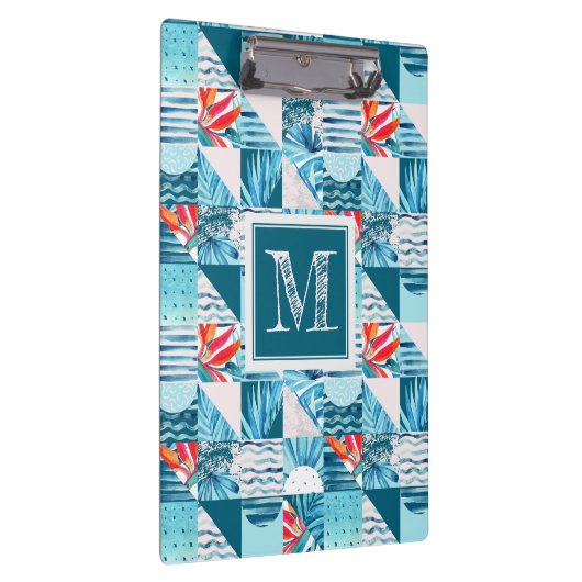 Tropisch Blauwgroen geometrisch Abstract patroon Klembord (Rechts)