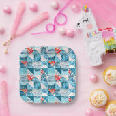 Tropisch Blauwgroen geometrisch Abstract patroon Papieren Bordje (Feest)