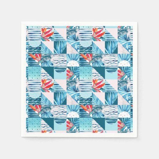 Tropisch Blauwgroen geometrisch Abstract patroon Servet (Voorkant)
