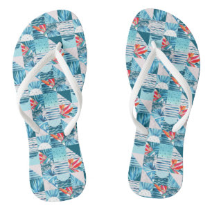 Tropisch Blauwgroen geometrisch Abstract patroon Teenslippers