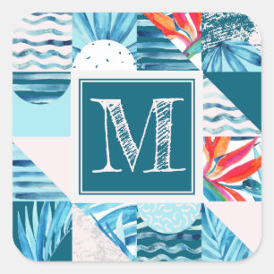 Tropisch Blauwgroen geometrisch Abstract patroon Vierkante Sticker