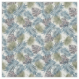 Tropisch Blauwgroen Groen Mauve Palmtree Leafs Pat Stof