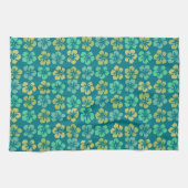 Tropisch Blauwgroen Hibiscus Flower Pattern Theedoek (Horizontaal)