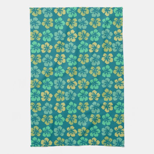 Tropisch Blauwgroen Hibiscus Flower Pattern Theedoek (Verticaal)