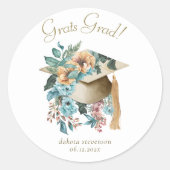 Tropisch Bloemen Afstuderen Pet en Tassel Party Ronde Sticker (Voorkant)