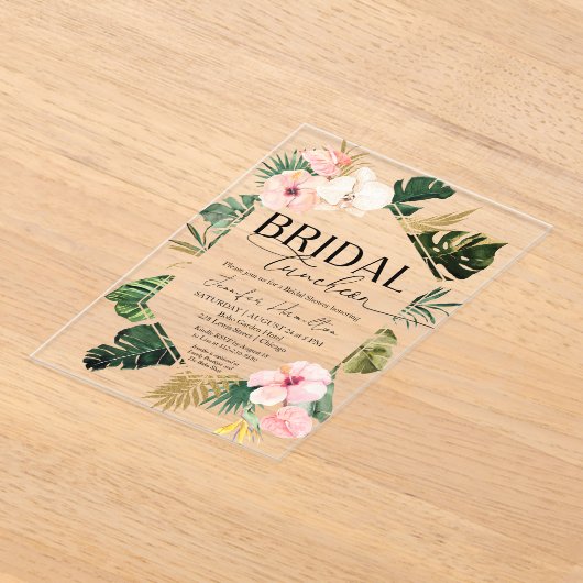 Tropisch Bloemen Bruids Luncheon Vrijgezellenfeest Acryl Uitnodigingen (Laagn)