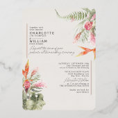 Tropisch Bloemen Ivoor RSVP QR Code Bruiloft Goud Folie Uitnodiging (Voorkant)